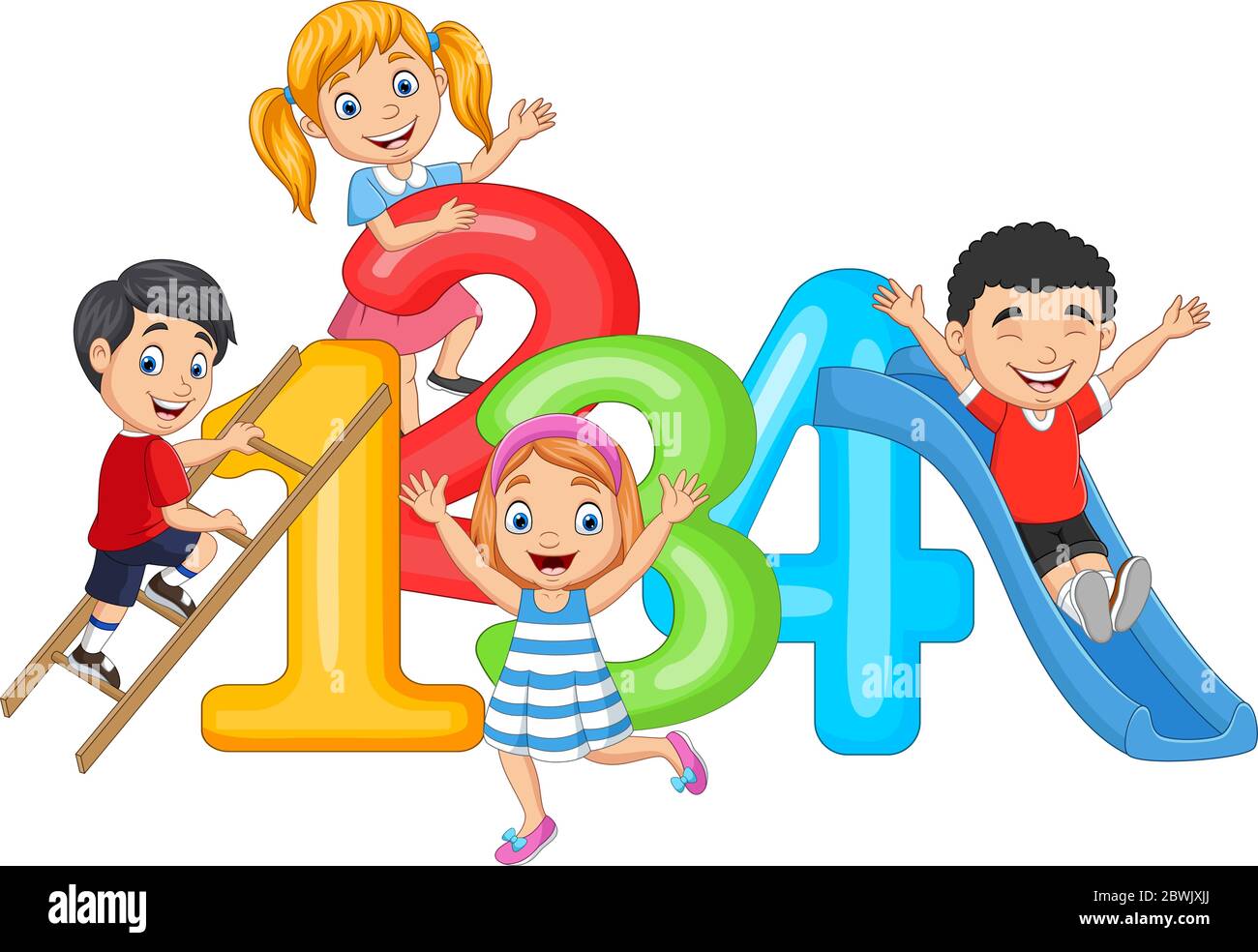 Dibujos animados niños pequeños felices con números Imagen Vector de stock  - Alamy