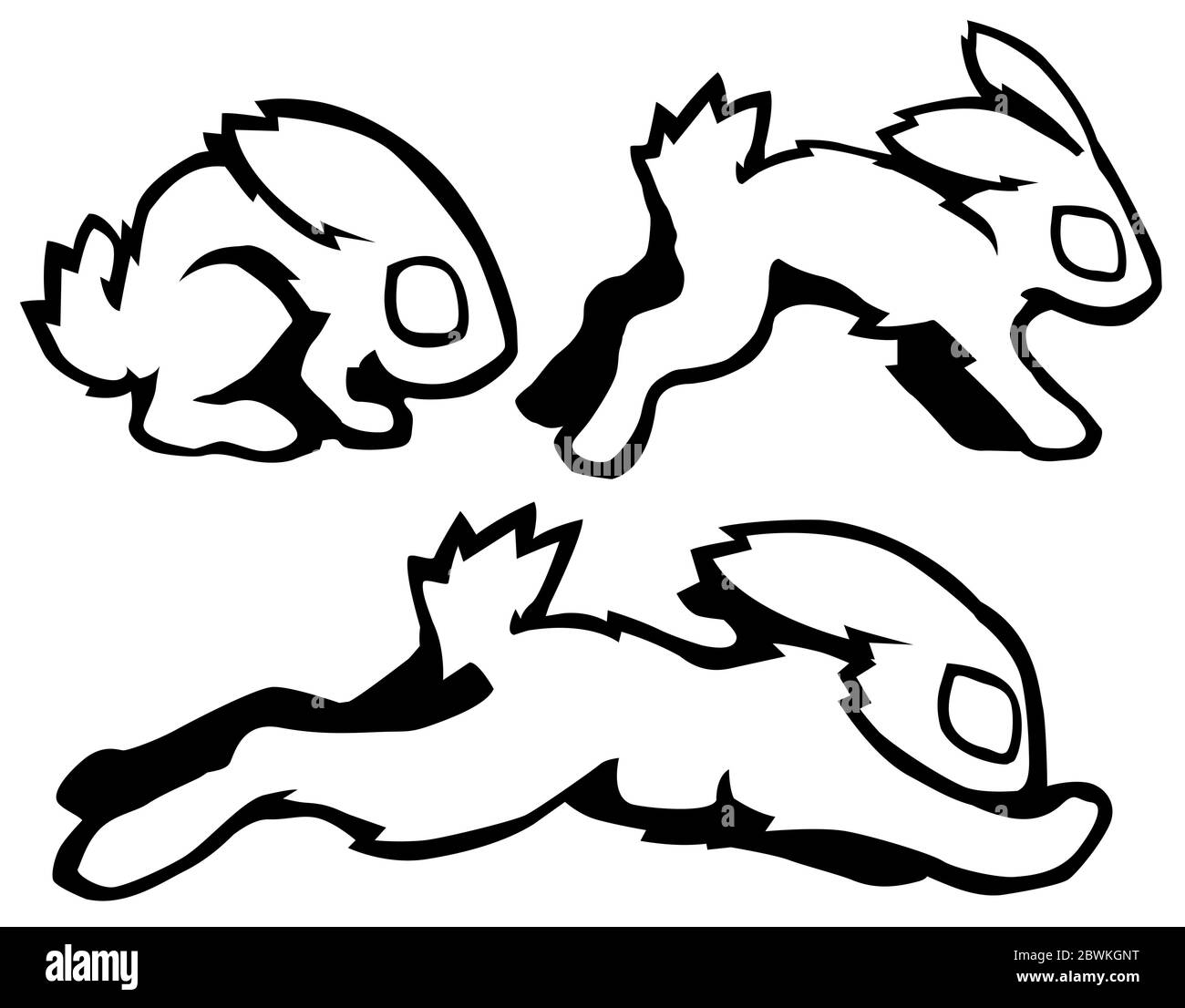 Conejo sentarse, correr y saltar movimiento de dibujos animados negro,  ilustración vectorial, horizontal, aislado Imagen Vector de stock - Alamy