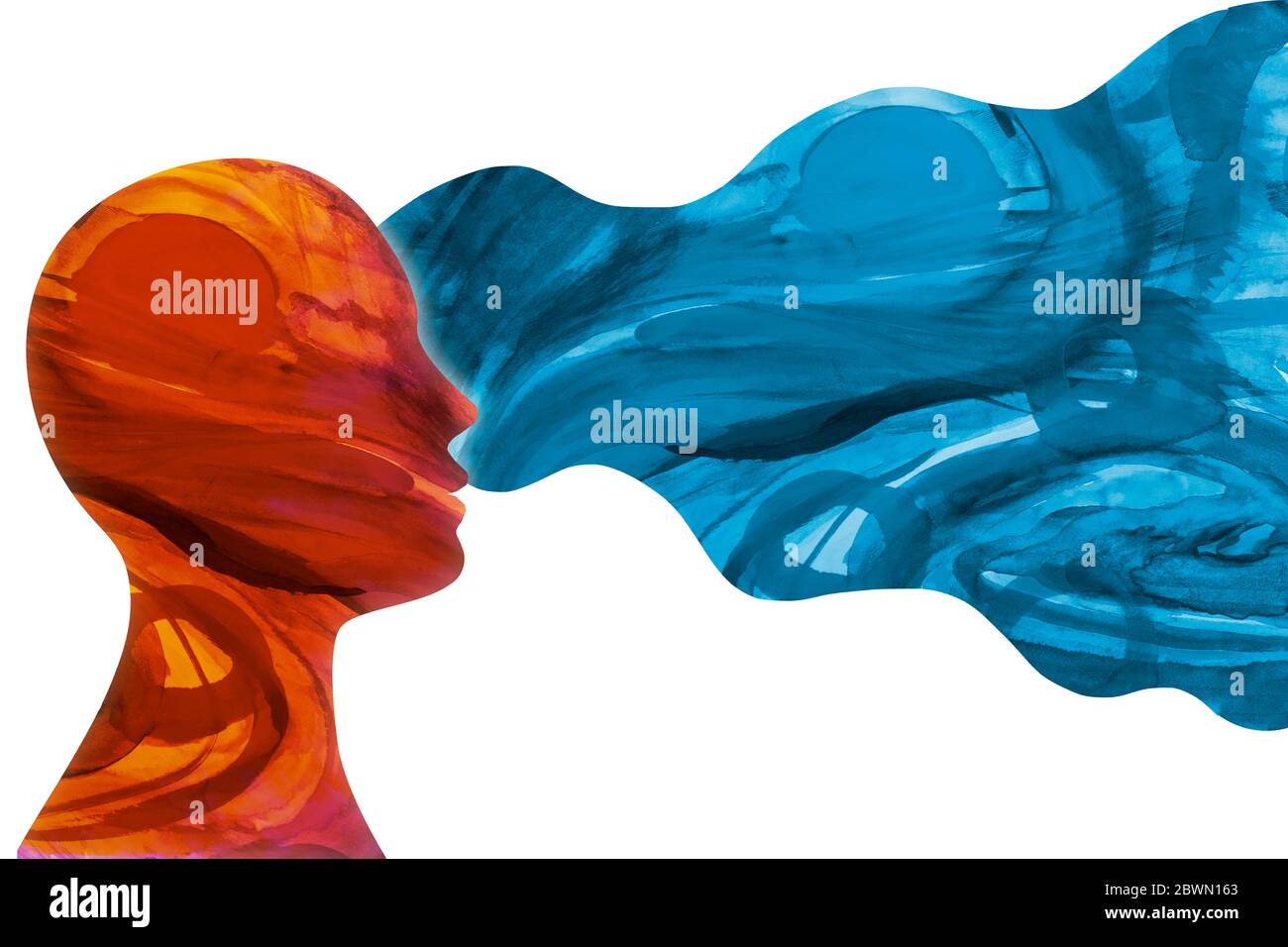 Concepto de salud mental. Metáfora del comportamiento y humor. Cara aislada de la cabeza persona humana en el pensamiento de perfil. Psicología y mente. Patología. Psiquiatría. Foto de stock