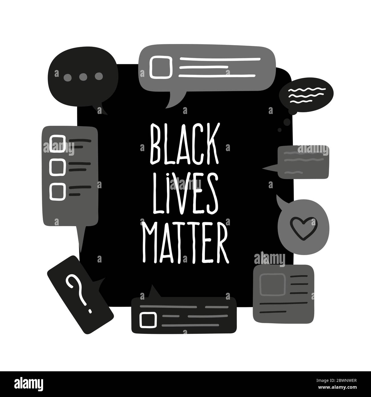 Chat burbujas vidas negras importan. Banner de protesta sobre el derecho humano del pueblo negro en Estados Unidos. Ilustración vectorial. Ilustración del Vector