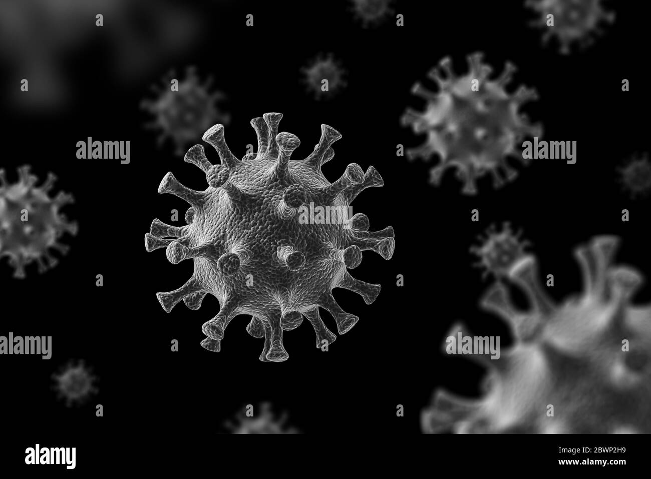 Coronavirus 2019-ncov virus microscopio de cerca. renderizado en 3d. Foto de stock
