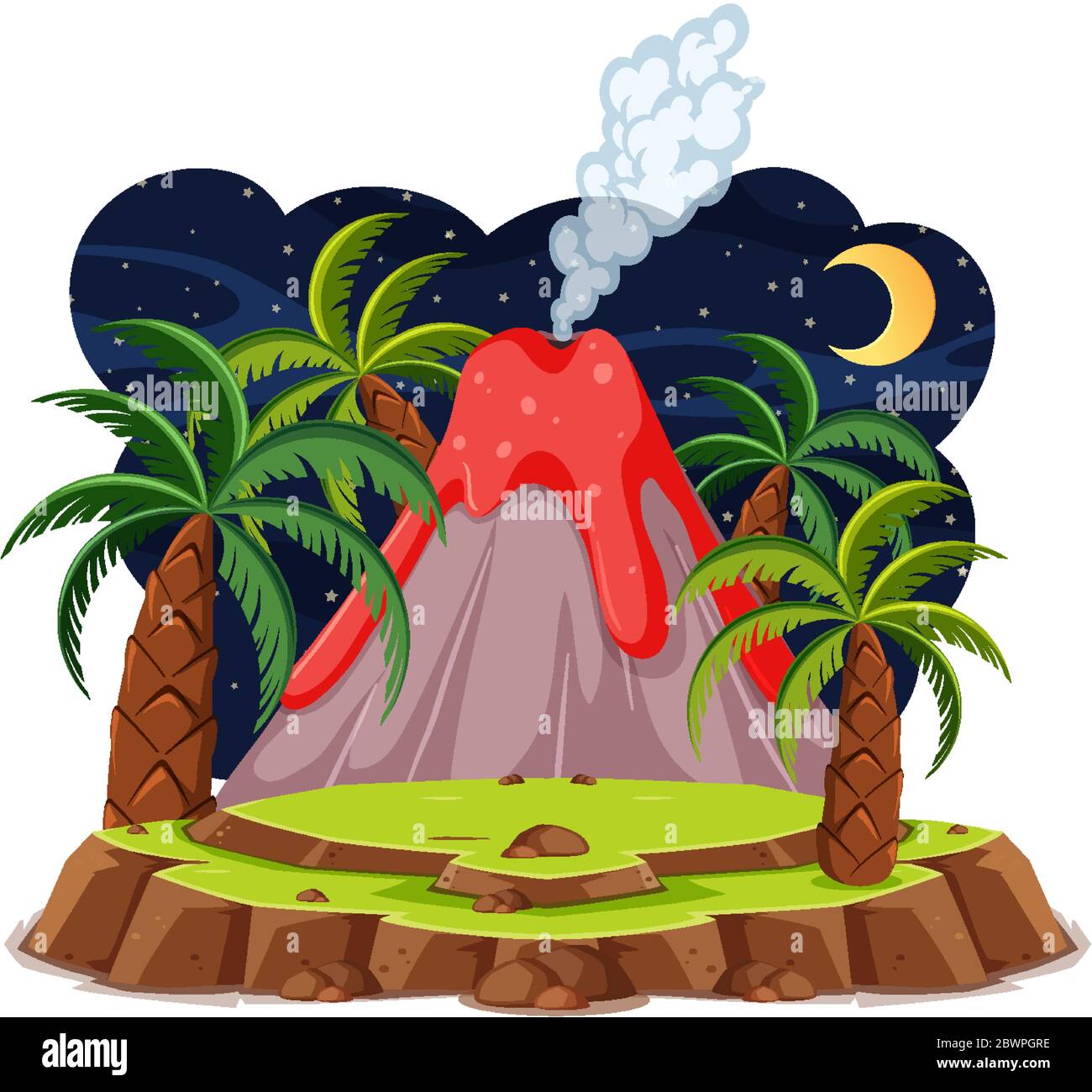 Erupción de volcán conjunto de dibujos animados de estilo aislado sobre  fondo blanco ilustración Imagen Vector de stock - Alamy