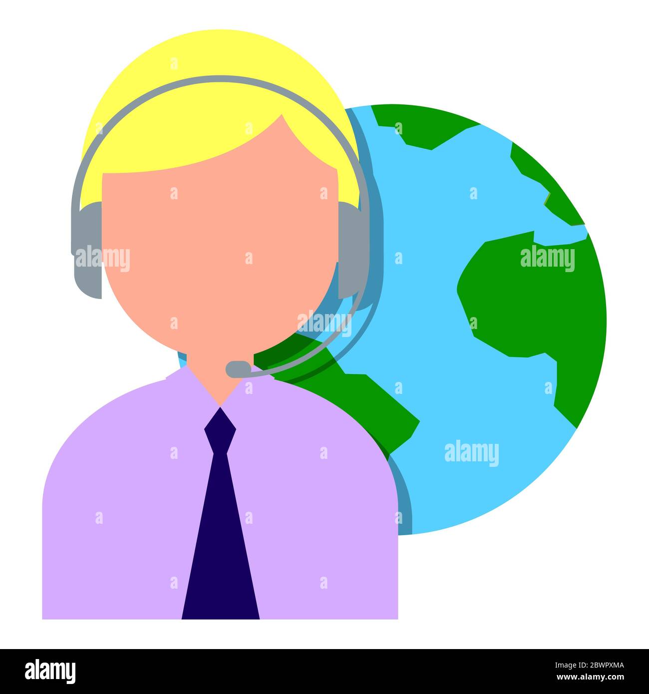 Hombre con auriculares con el planeta Tierra en el fondo Foto de stock