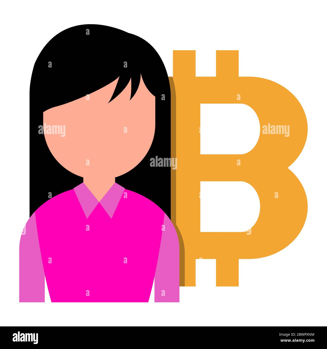 Mujer con símbolo de bitcoin Foto de stock
