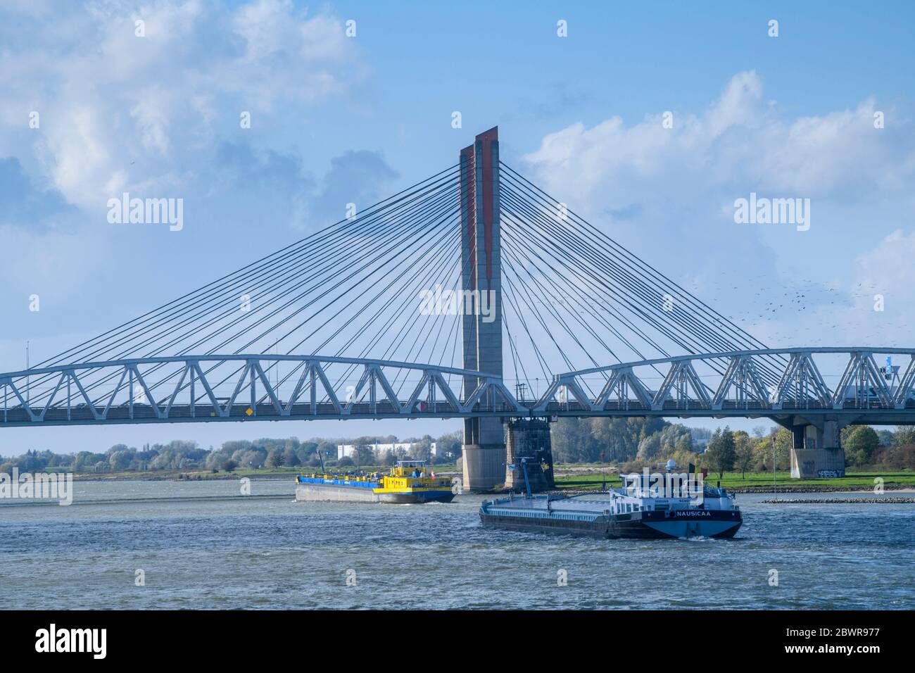 Puente Martinus Nijhoff, río Waal, Zaltbommel, Gelderland, países Bajos. Foto de stock