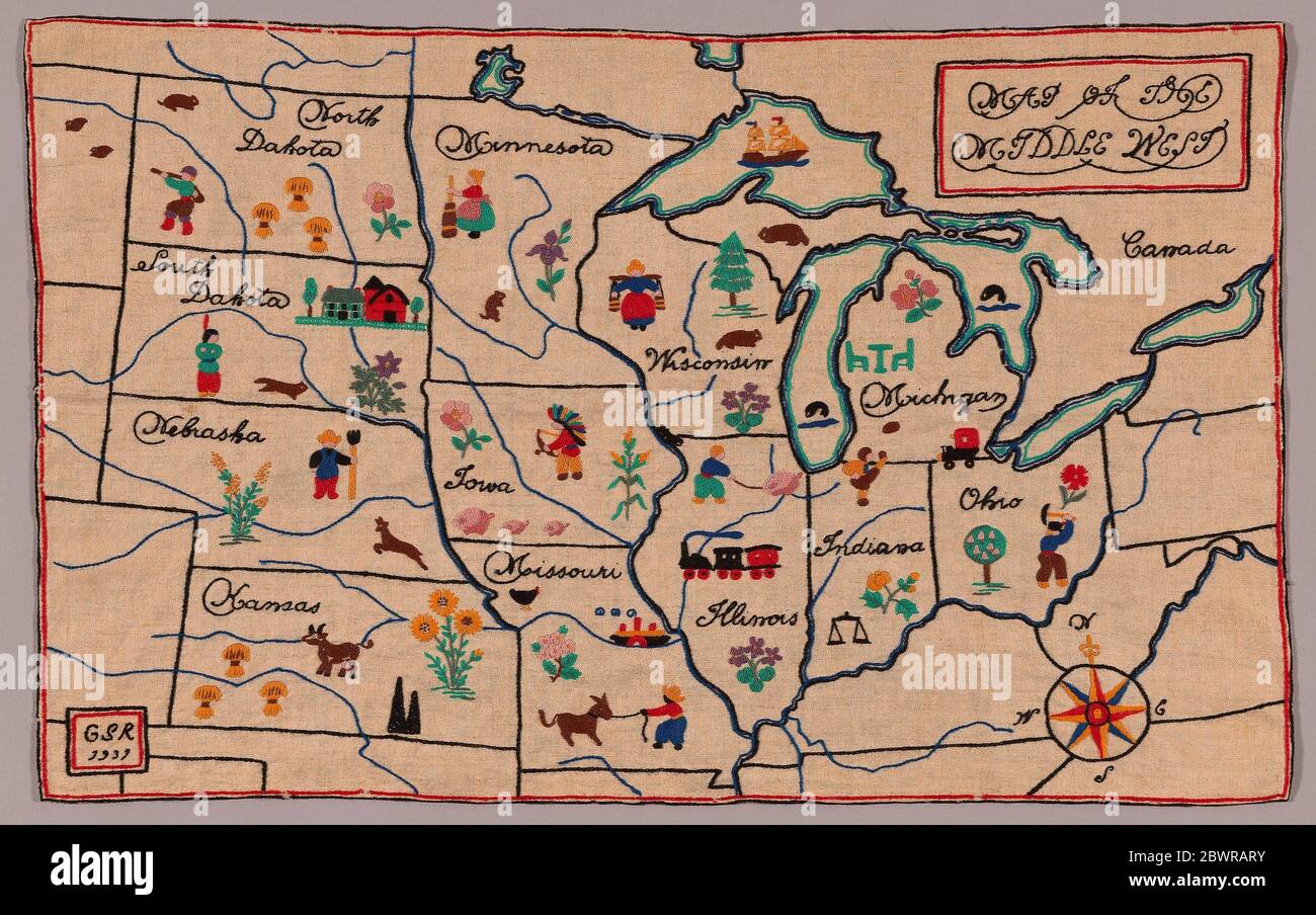 Hoja De Trabajo Sobre El Mapa De Los Estados Del Medio Oeste Costa
