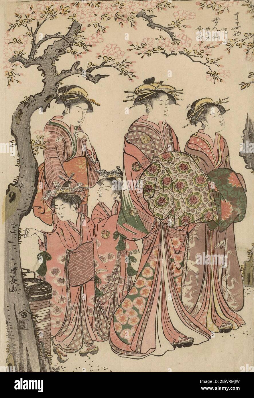 Autor: Torii Kiyonaga. Los Courtesans Senzan, Yasono, y Yasoji de los Chojiya - 1785 - Torii Kiyonaga japonés, 1752-1815. Estampado de bloques de madera en color; Foto de stock