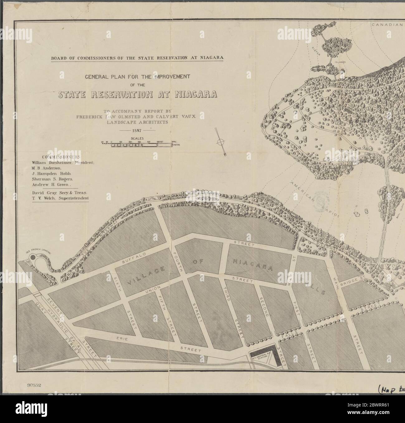 Plan general para la mejora de la reserva estatal en Niagara. Olmsted, Frederick Law, 1822-1903 (Creador) Vaux, Calvert, 1824-1895 (Creador) Foto de stock