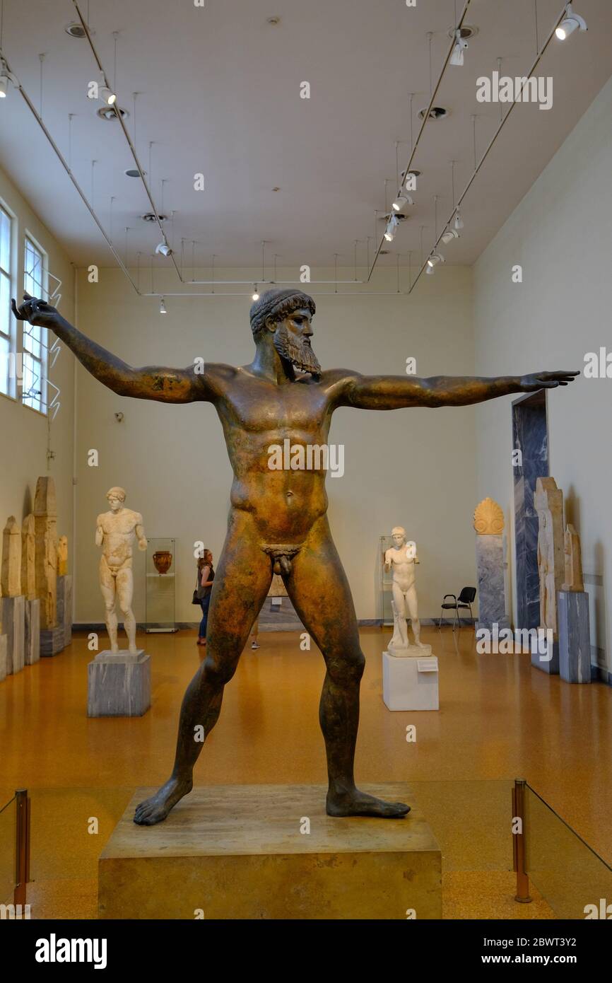 El bronce de Artemisa, Museo Arqueológico Nacional, Atenas, Grecia, Europa Foto de stock