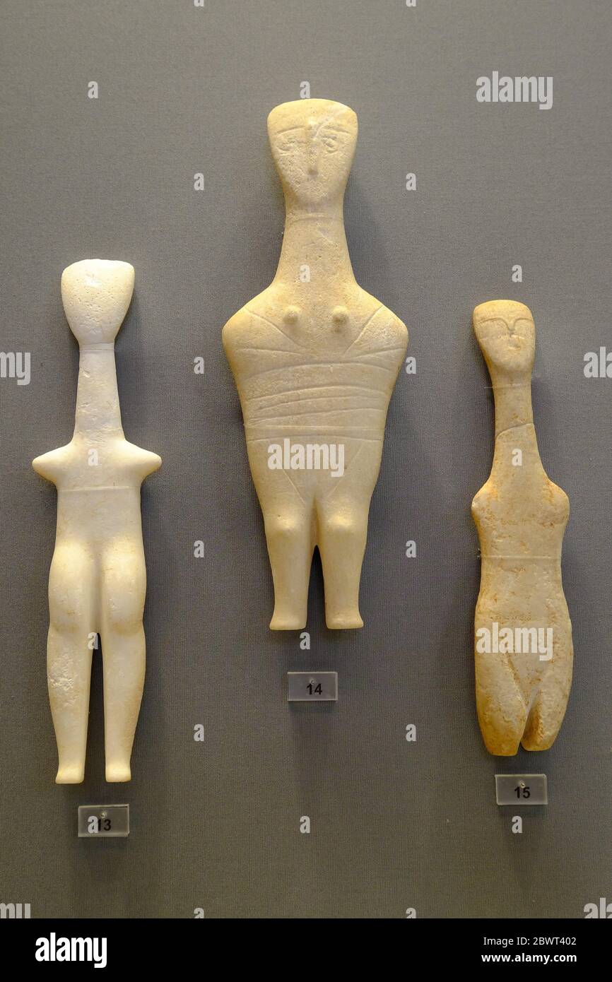 Figurillas masculinas cícladas tempranas, Museo Arqueológico Nacional, Atenas, Grecia, Europa Foto de stock