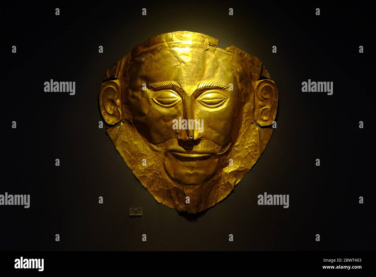 La máscara funeraria de oro de Agamemnon, Museo Arqueológico Nacional, Atenas, Grecia, Europa Foto de stock