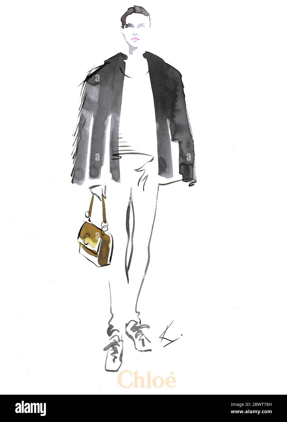 Mujer con estilo con chaqueta y bolso Chloe Foto de stock