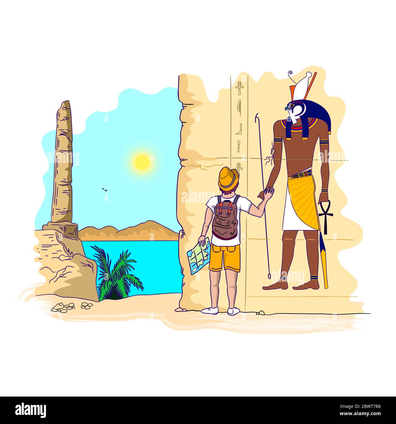 Turista mirando el antiguo monumento en Egipto Foto de stock