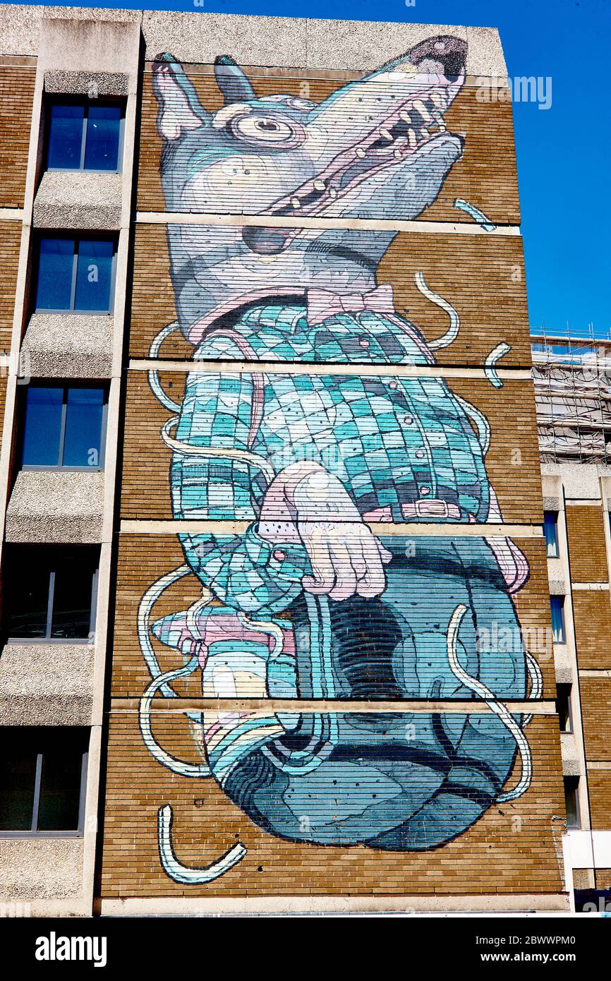 Wall Mural por Aryz en Nelson Street en Bristol, Inglaterra, Reino Unido Foto de stock