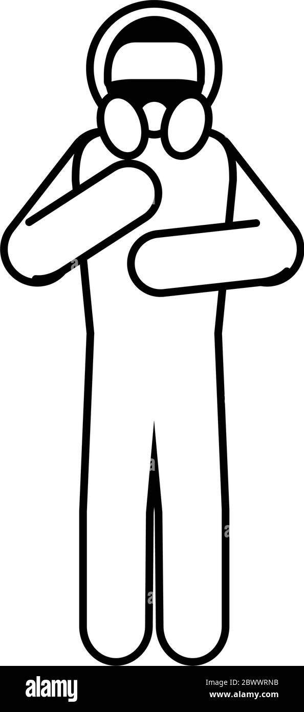 pictograma hombre de pie con máscara mascarilla sobre fondo blanco, estilo  de línea, ilustración vectorial Imagen Vector de stock - Alamy