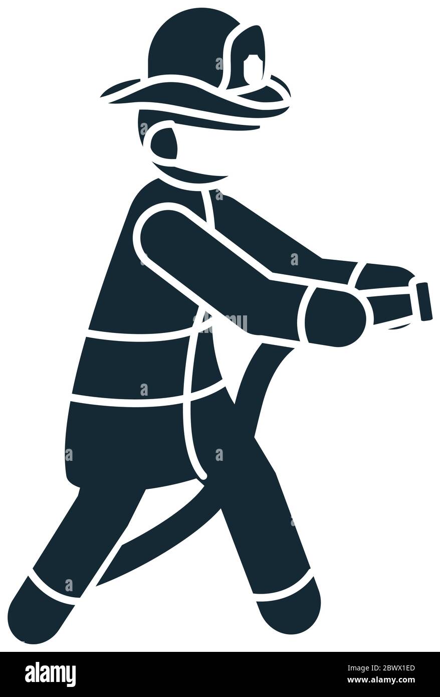 pictograma bombero con una manguera y con un icono de máscara sobre