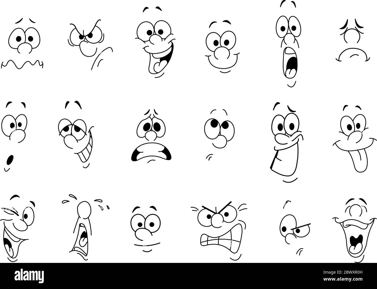 Conjunto de expresiones faciales de dibujos animados Ilustración del Vector