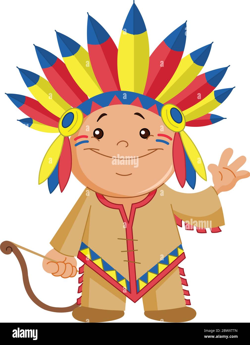 Nativo americano indio niño saludando Ilustración del Vector