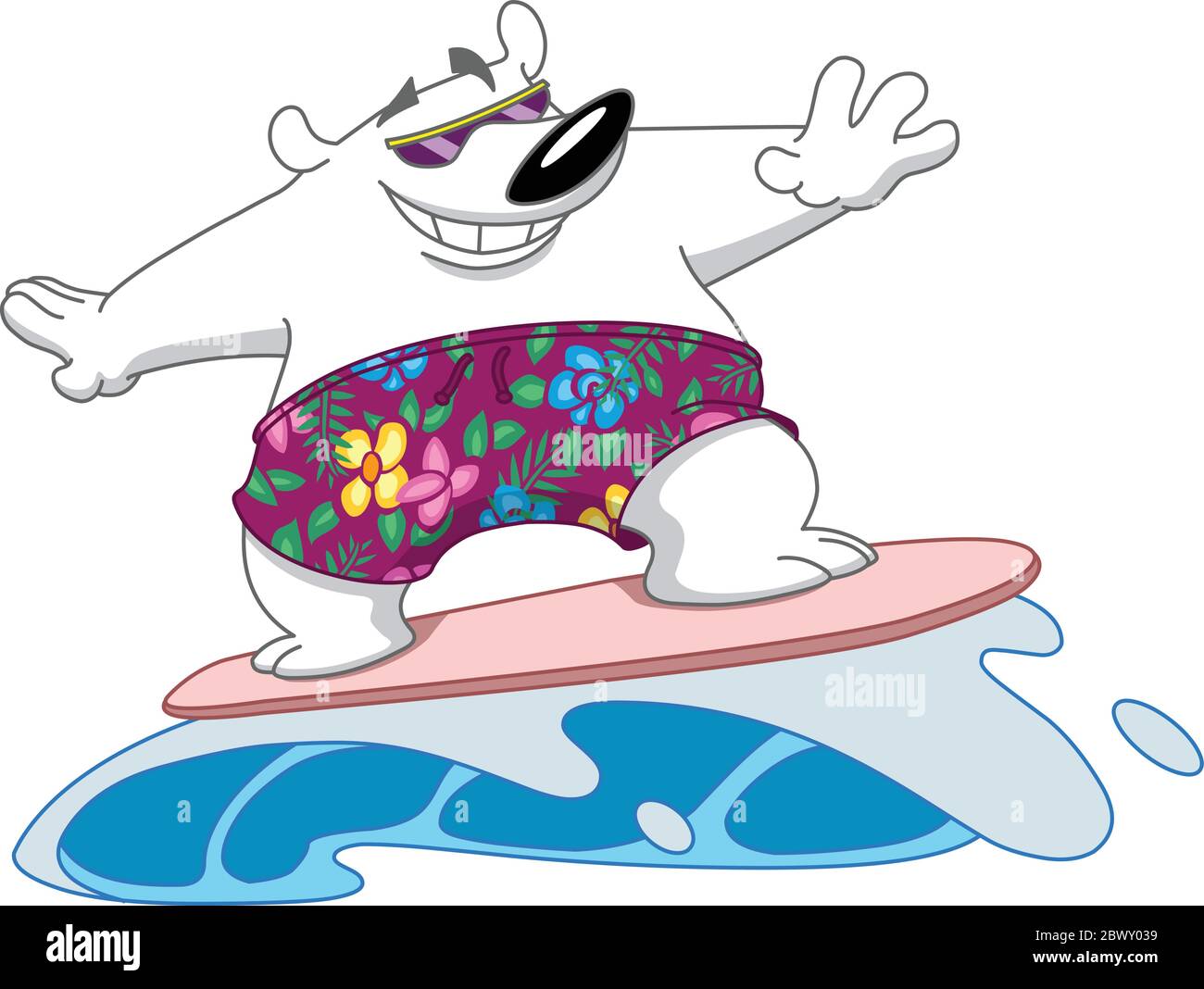 Feliz oso polar surfing en una ola Ilustración del Vector