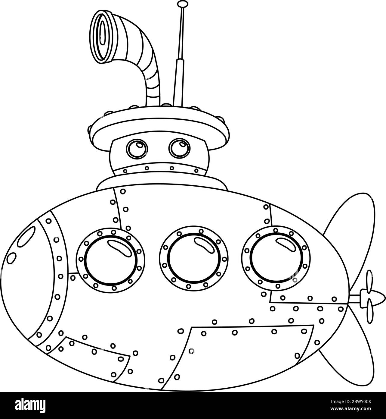 Submarino contorneado. Página de coloreado de ilustración vectorial Ilustración del Vector