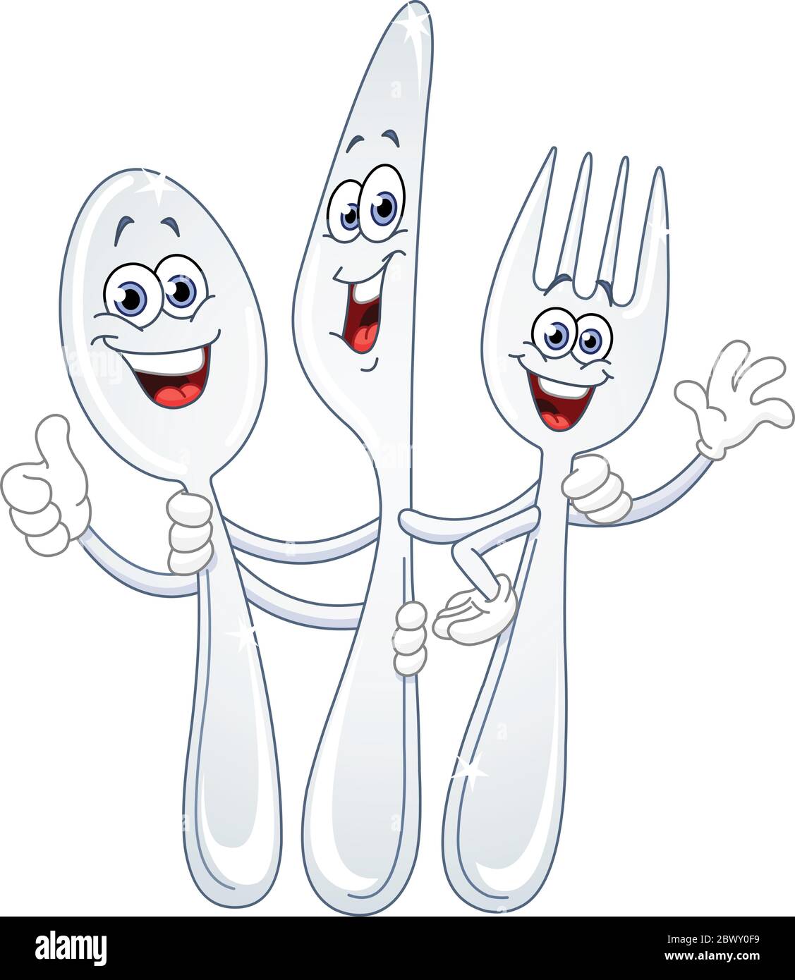 Cuchillo de cuchara y dibujo animado de tenedor Imagen Vector de stock -  Alamy