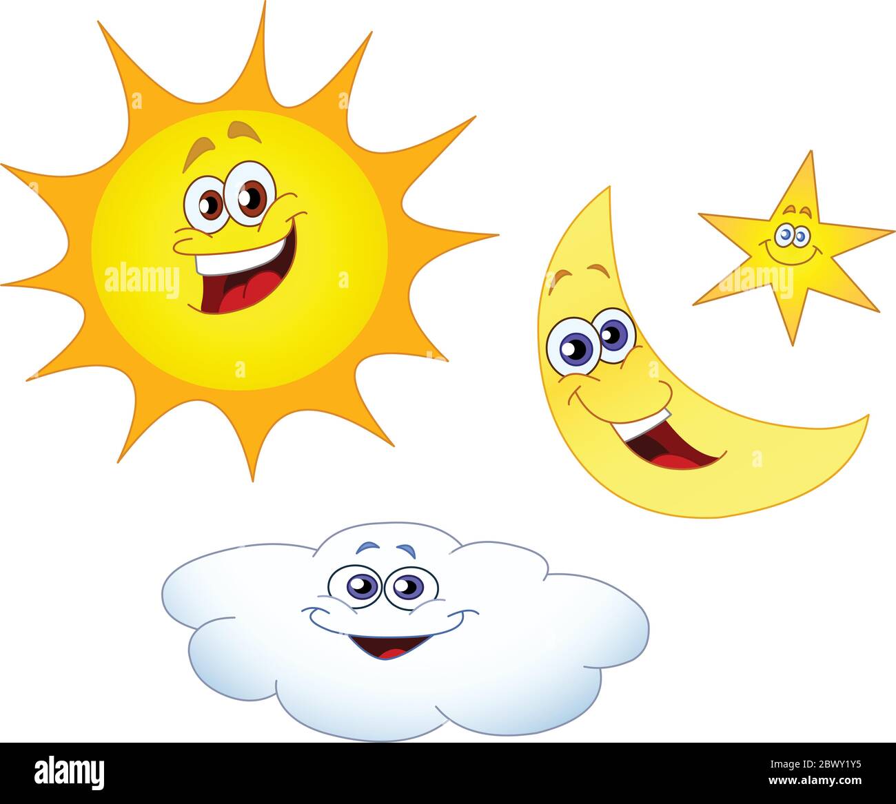 Estrella de la luna del sol y conjunto de nubes Imagen Vector de stock -  Alamy