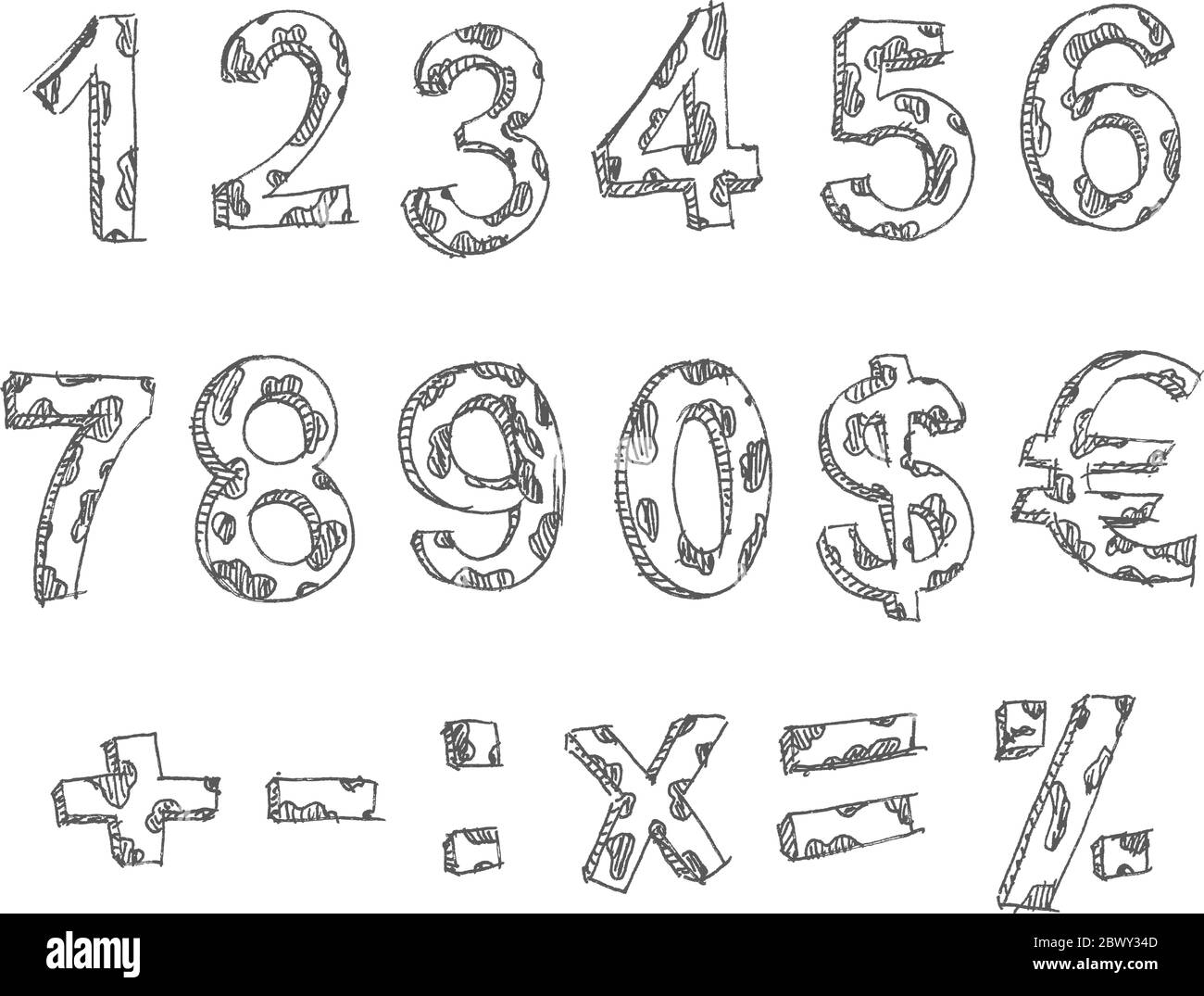 Números vectoriales dibujados a mano Ilustración del Vector