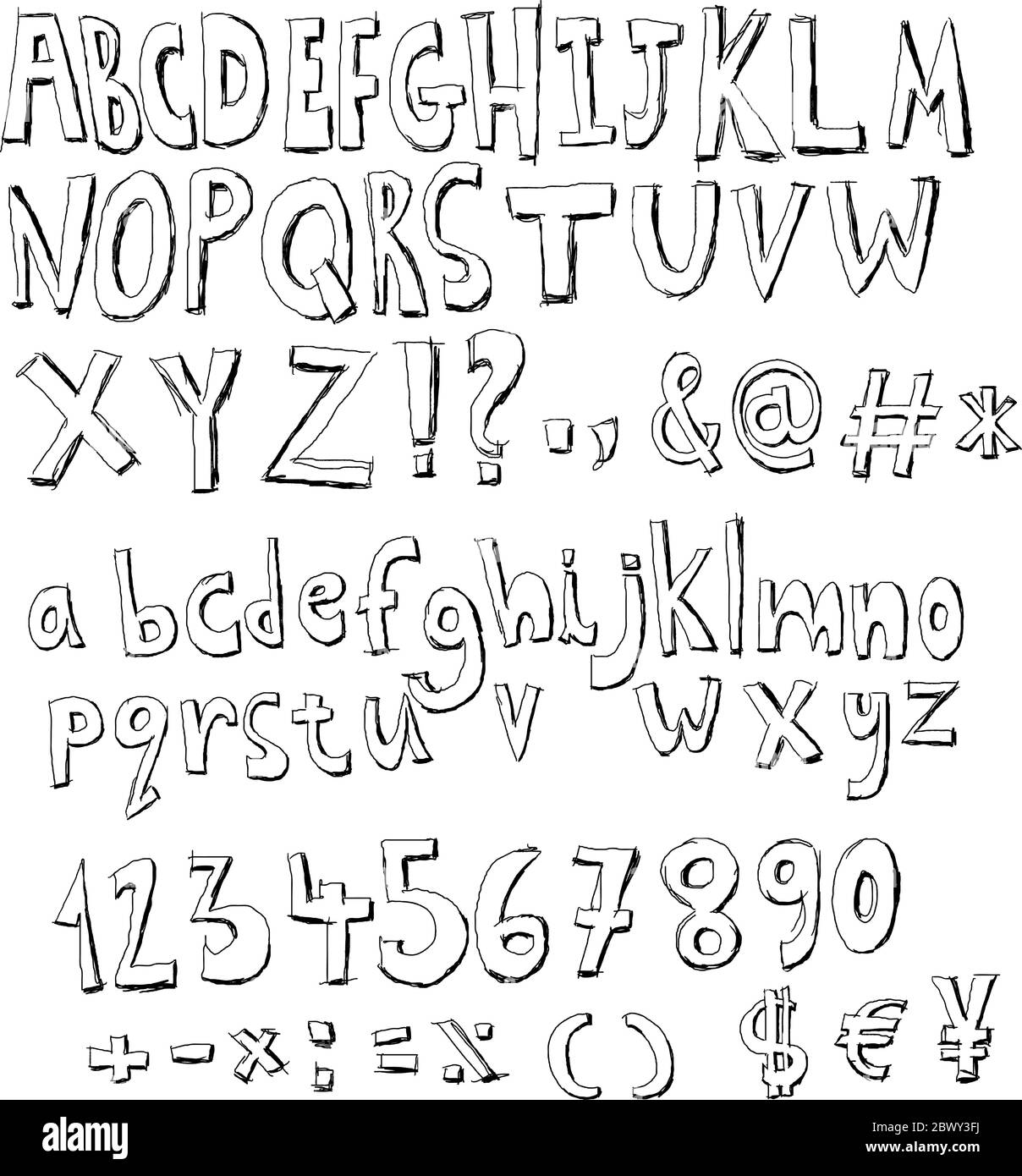 Alfabeto, números y carteles de fideos Ilustración del Vector