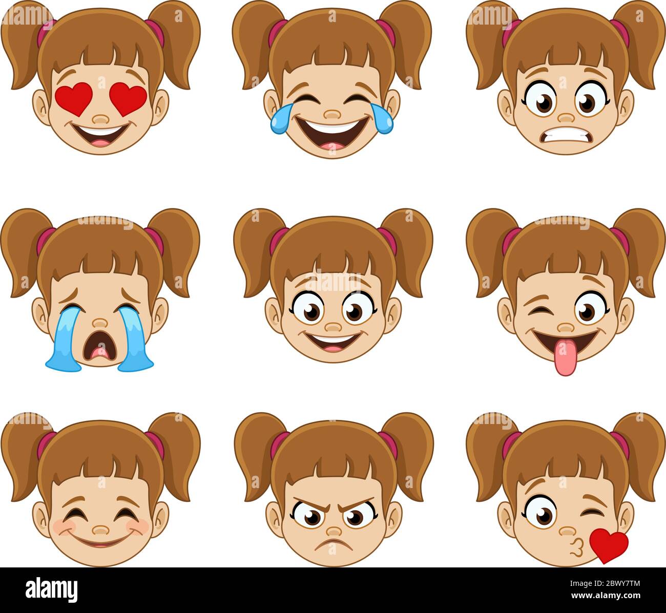 Emoji cara expresi n colecci n de una ni a con ponytails Imagen