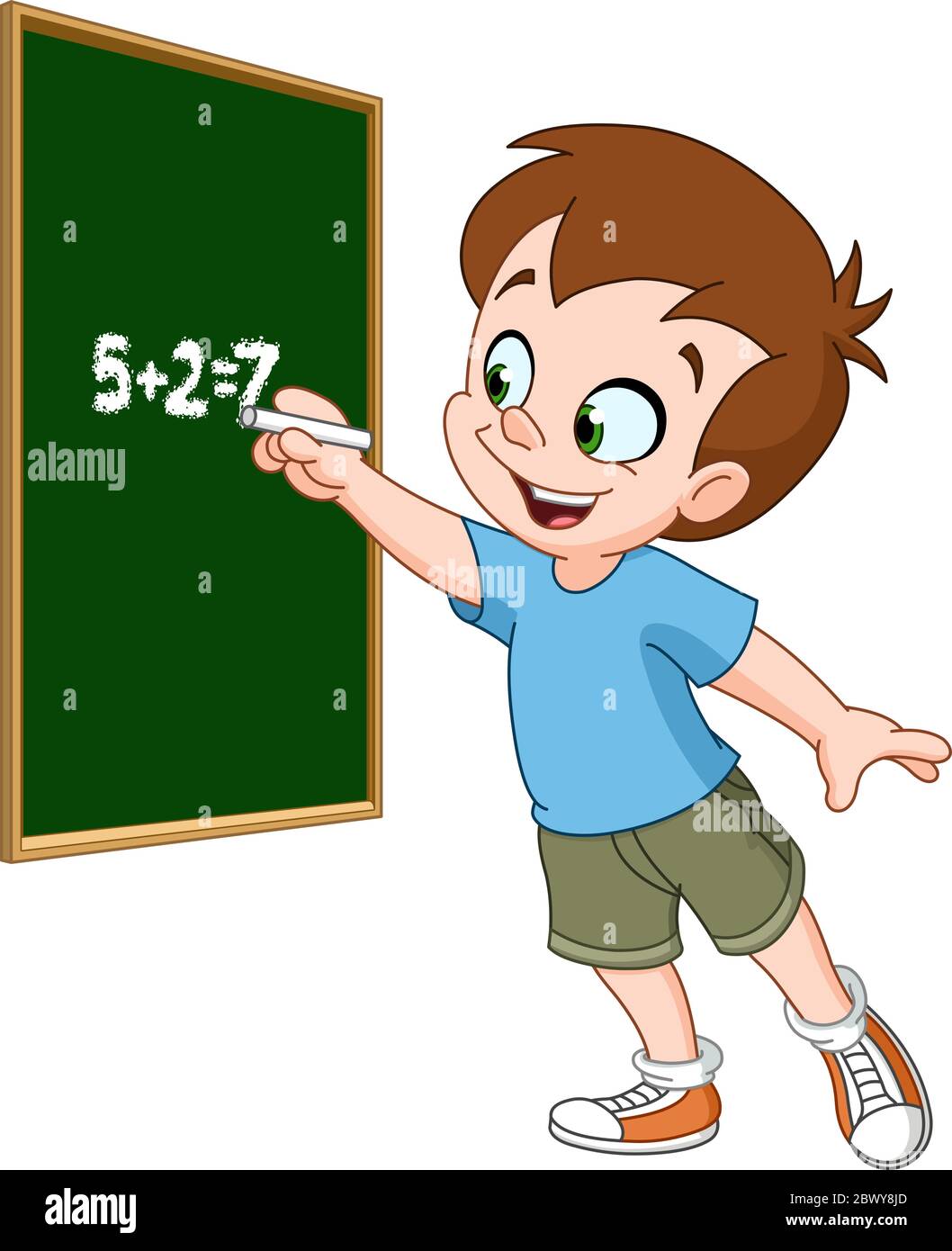 El niño de escuela escribe con tiza en un pizarrón Imagen Vector de stock -  Alamy
