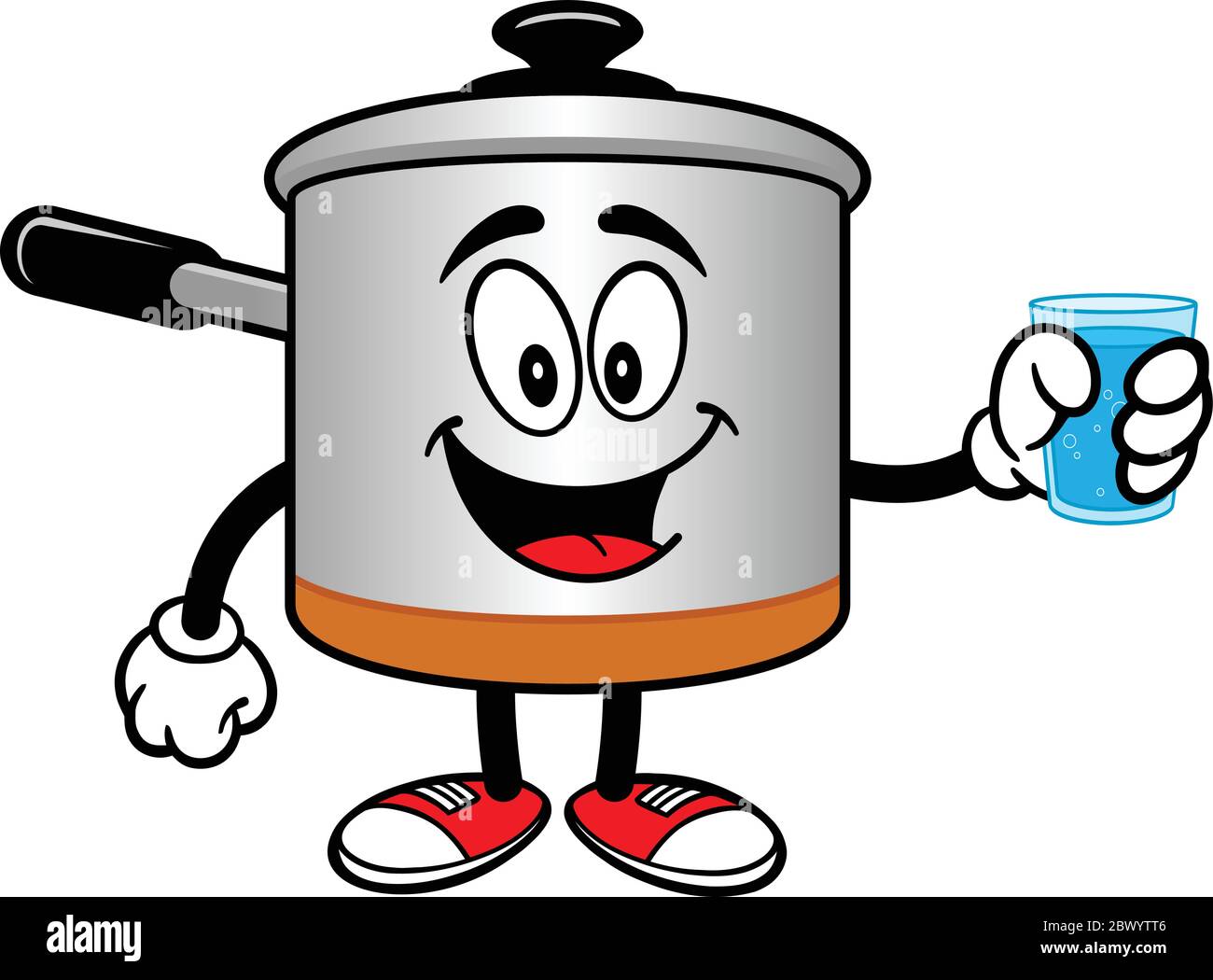 Mascota de la olla de cocción con vaso de agua - una ilustración de dibujos  animados de una mascota de la olla de cocción con un vaso de agua Imagen  Vector de