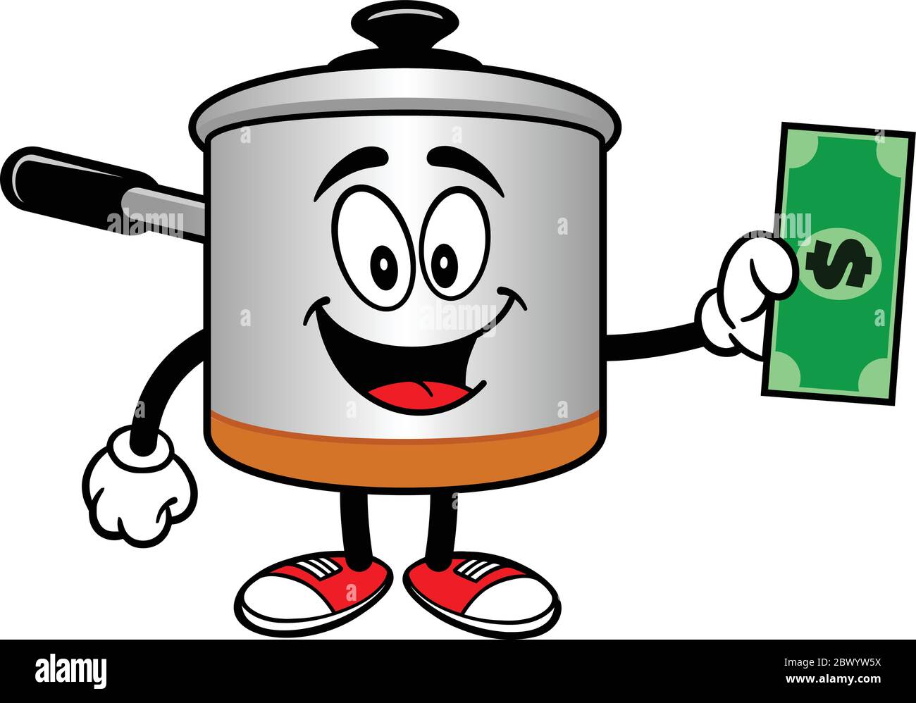 Cooking Pot Mascot with Dollar una ilustración de dibujos animados de