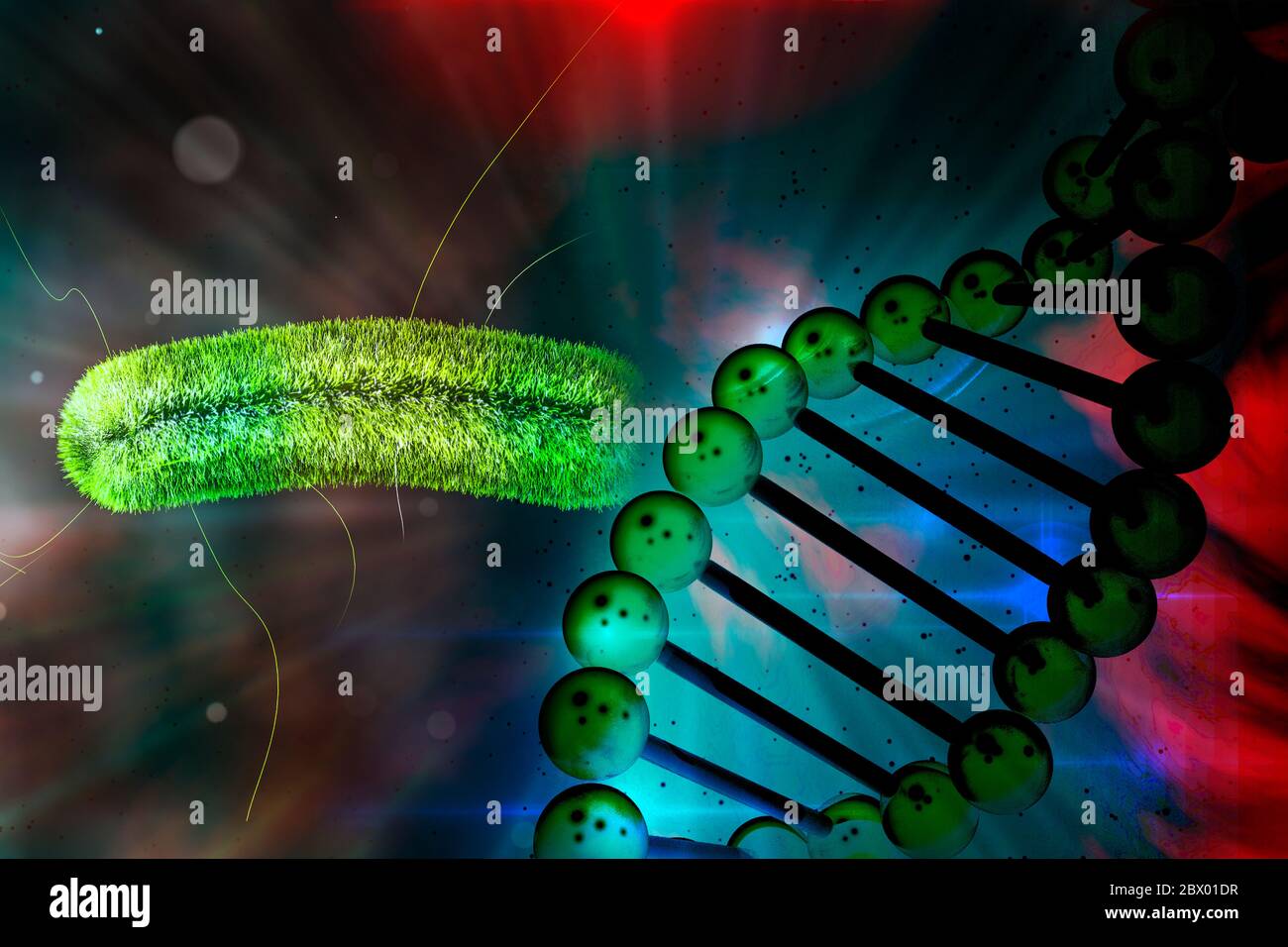 Concepto de bacterias y ADN Antecedentes científicos de bacterias y ADN Foto de stock