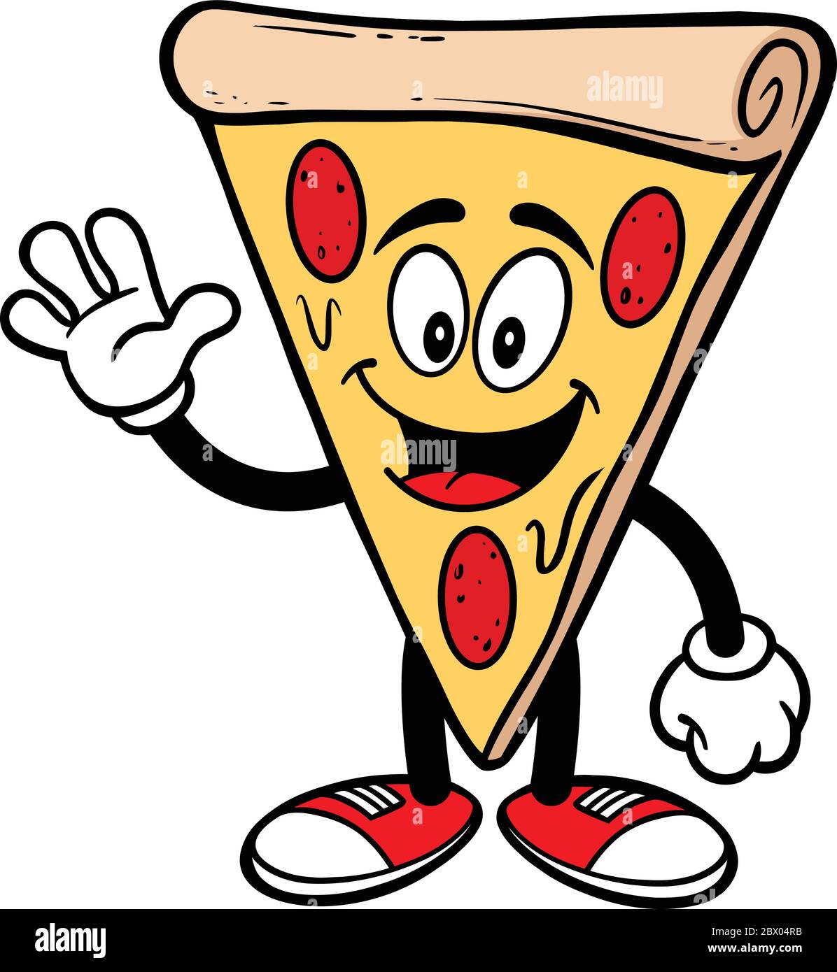 Pizza Mascot Waving - una ilustración de una caricatura de una mascota
