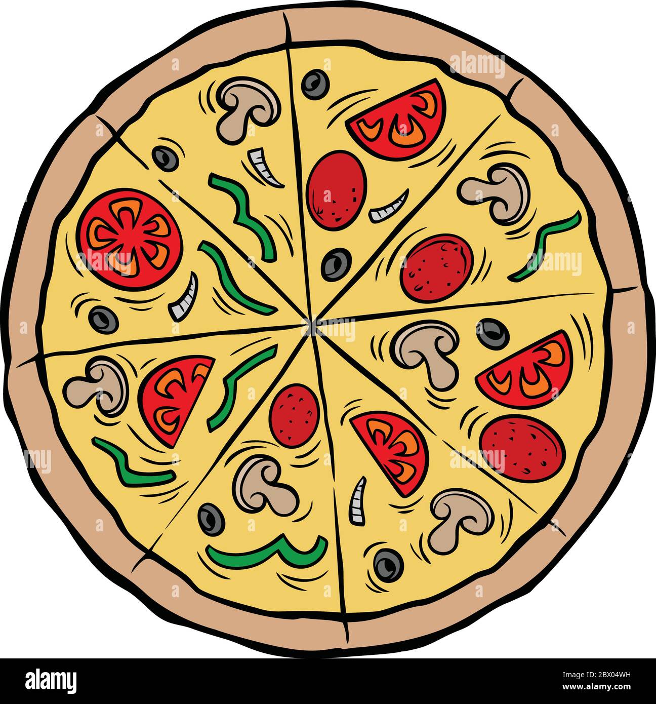 Pizza pie - una ilustración de dibujos animados de un pastel de pizza  Imagen Vector de stock - Alamy