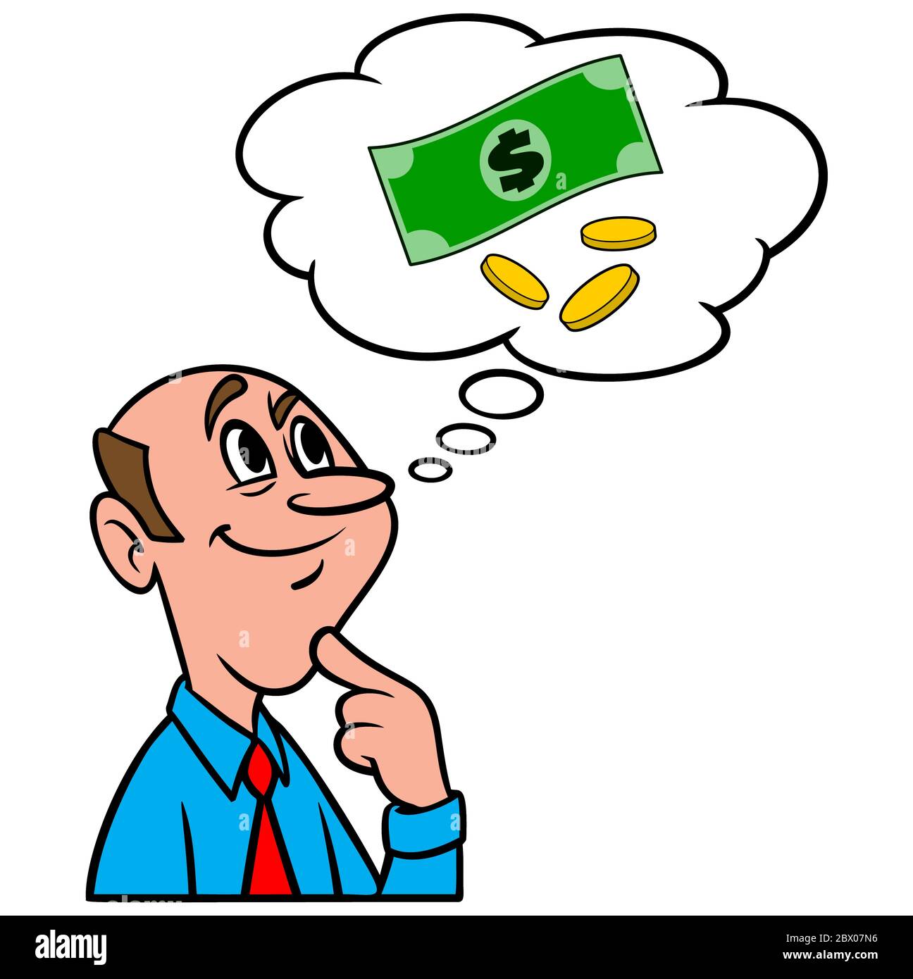 Pensar en el dinero - una ilustración de dibujos animados de un hombre  pensar en el dinero Imagen Vector de stock - Alamy
