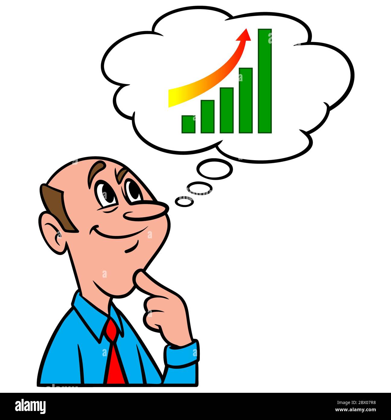 Pensar en la ganancia del mercado de valores - una ilustración de dibujos  animados de un hombre que piensa en la ganancia del mercado de valores  Imagen Vector de stock - Alamy