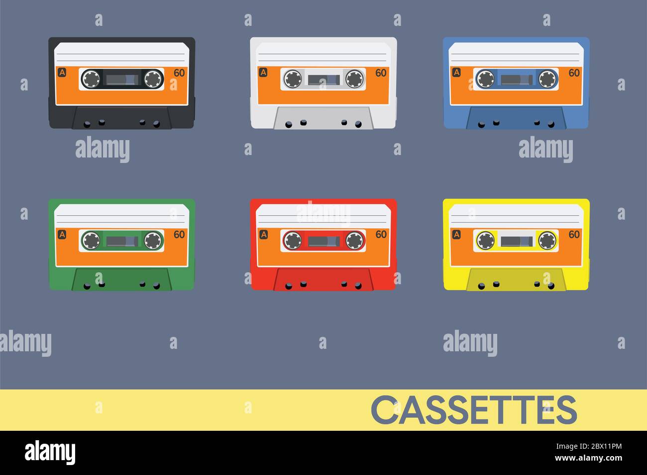 Casetes Vintage o cintas de música. Colores diferentes. Ilustración vectorial Ilustración del Vector