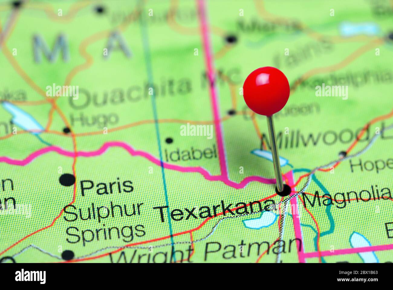 Texarkana cubrió un mapa de Texas, EE.UU Foto de stock