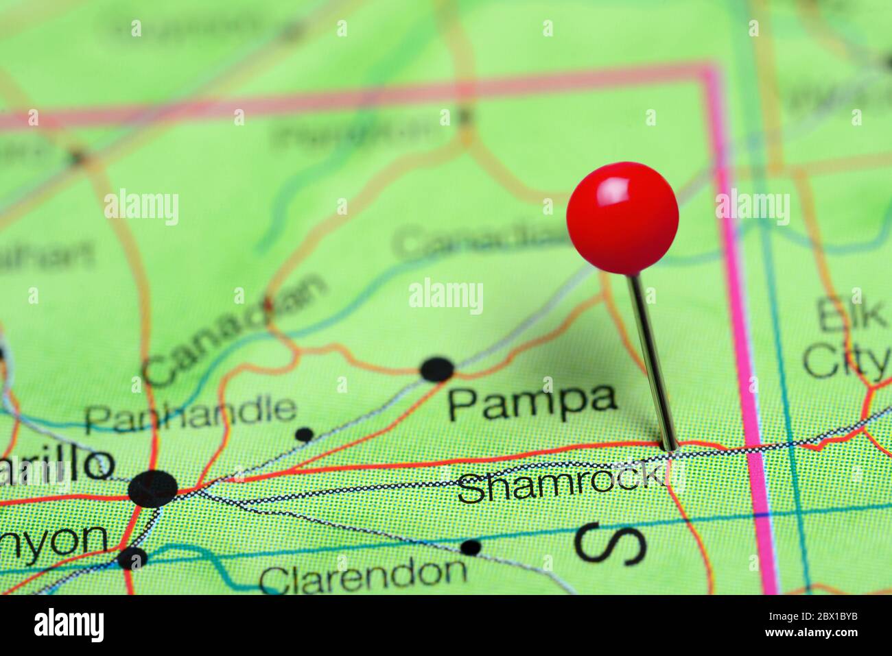 Shamrock cubrió un mapa de Texas, Estados Unidos Foto de stock