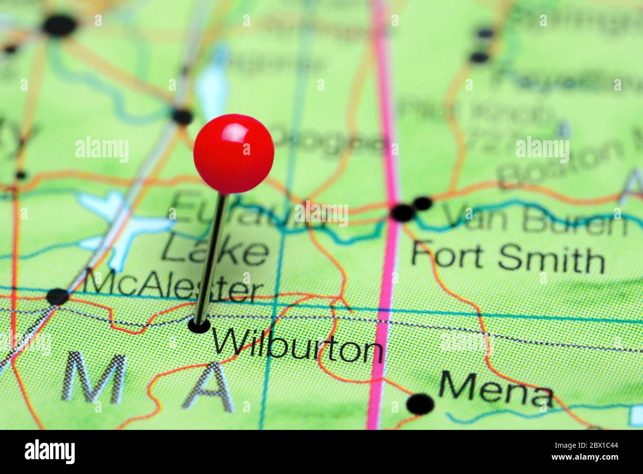 Wilburton cubrió un mapa de Oklahoma, Estados Unidos Foto de stock