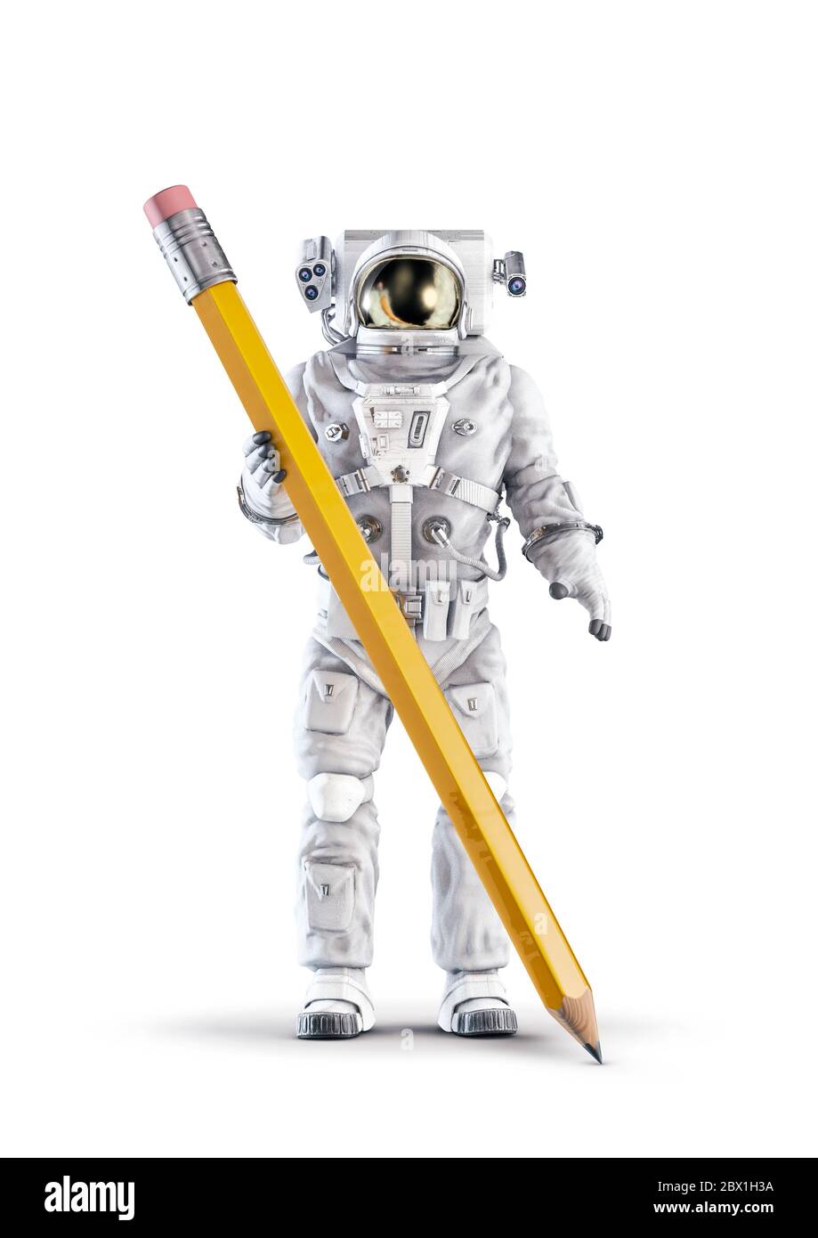 Apéndice Sano Raramente Concepto de creatividad de astronauta / ilustración 3D de traje espacial  con figura masculina sosteniendo un lápiz amarillo gigante aislado sobre  fondo blanco de estudio Fotografía de stock - Alamy