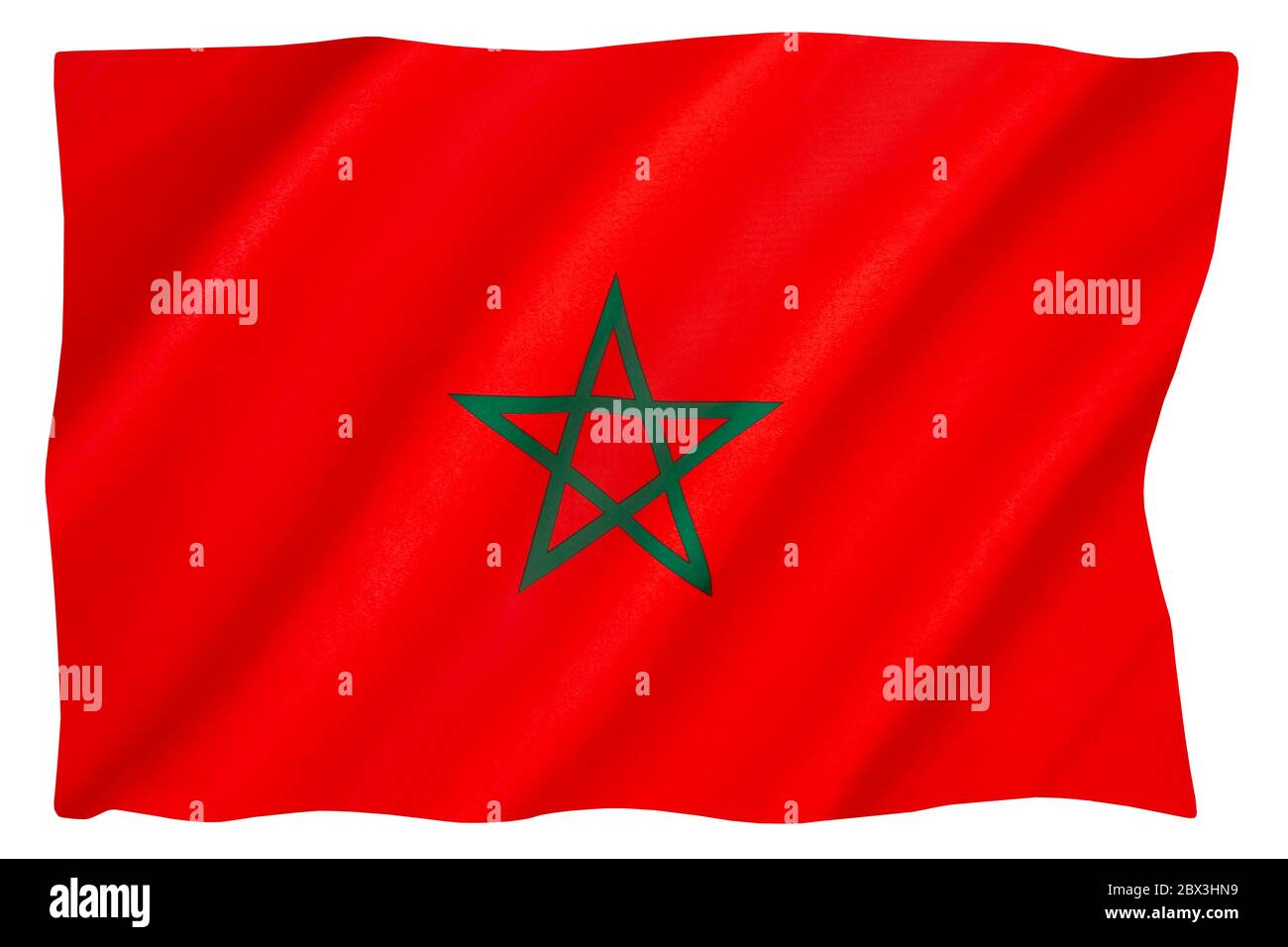 La bandera de Marruecos - Rojo tiene una importancia histórica considerable en Marruecos, proclamando la caída de la dinastía real alaouita. Foto de stock