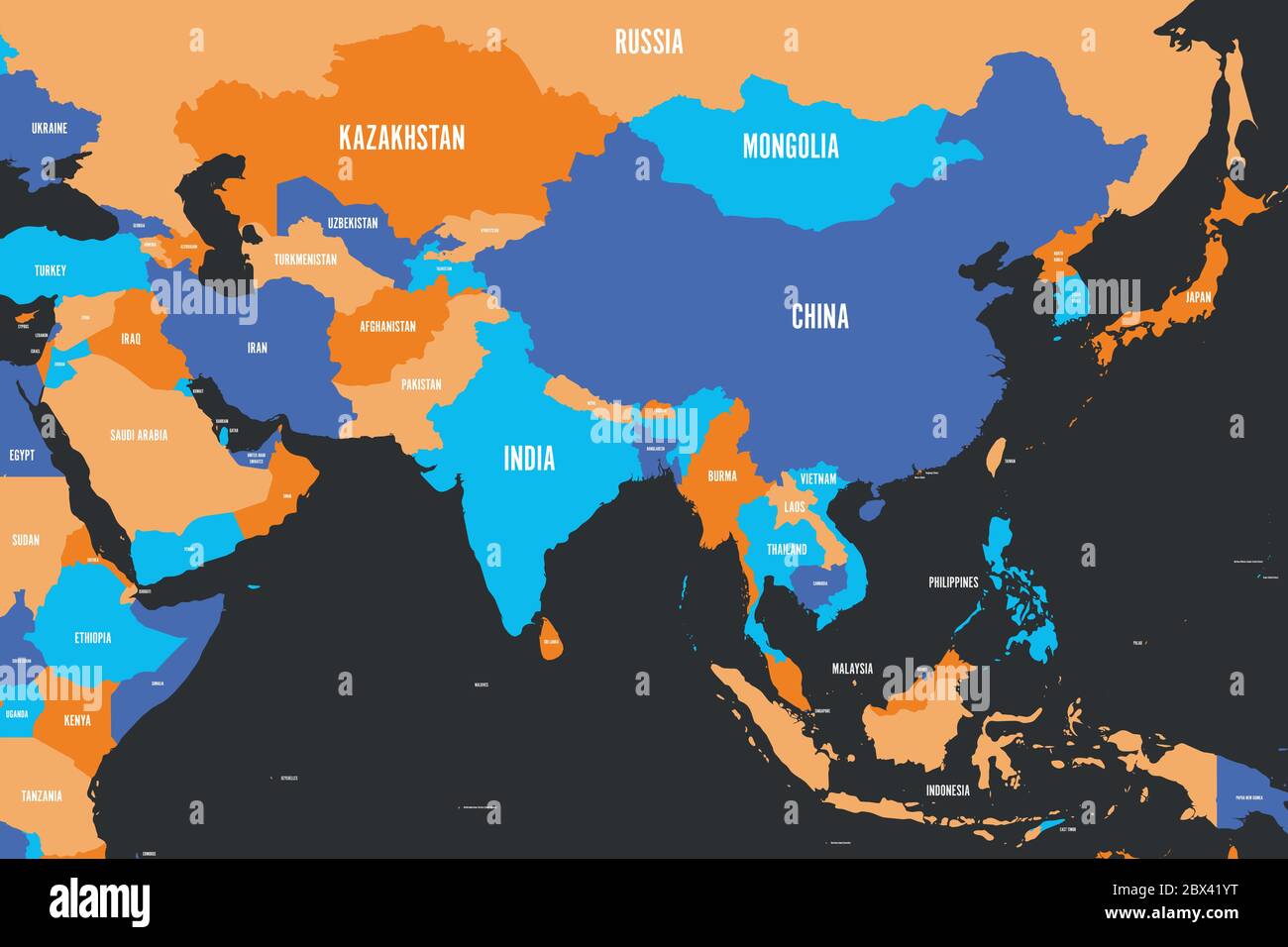 Mapa Político Colorido De Asia Occidental Meridional Y Oriental Ilustración Simple De Vector 4288