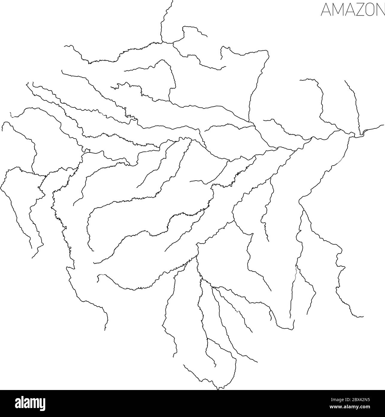 Mapa de la cuenca hidrográfica del río Amazonas. Ilustración simple de  vector de contorno delgado Imagen Vector de stock - Alamy