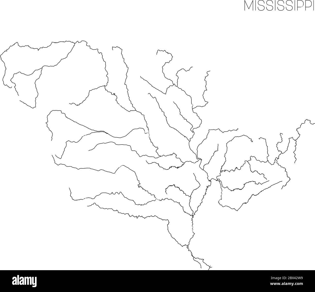 Mapa de la cuenca hidrográfica del río Mississippi. Ilustración simple de  vector de contorno delgado Imagen Vector de stock - Alamy