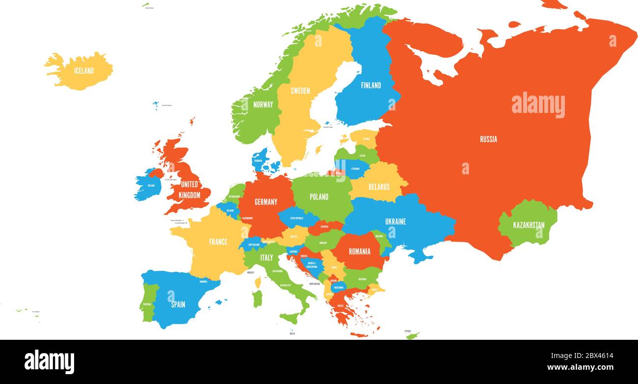 Mapa Político Del Continente Europeo En Cuatro Colores Con Etiquetas Blancas De País Y Aislado 9558