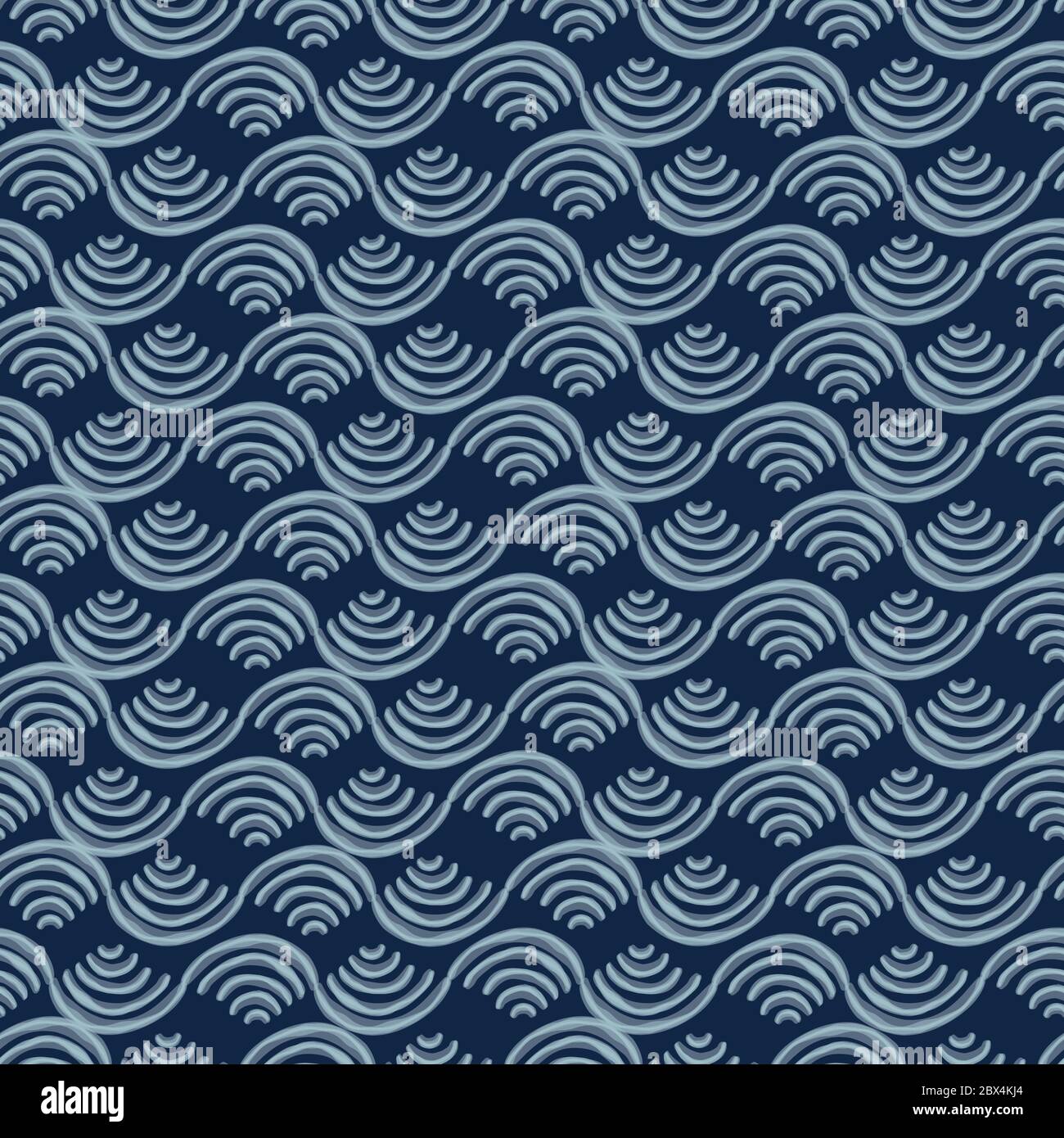 Shibori Background.Tie Dye Indigo azul Wave textura. Patrón sin costuras blanqueados hechos a mano resistentes. Acuarela agua Mar Río. Japonés clásico o. Ilustración del Vector