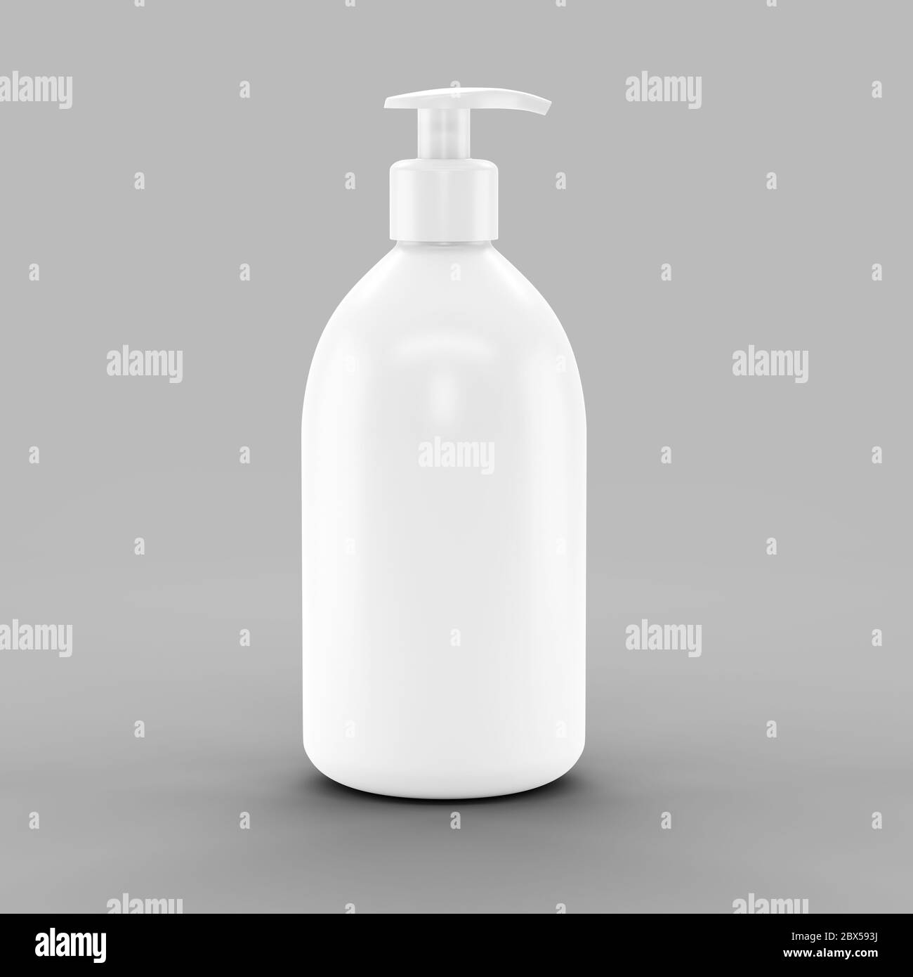 Botella de plástico blanco con dispensador para cosméticos - Mockup. ilustración 3d Foto de stock