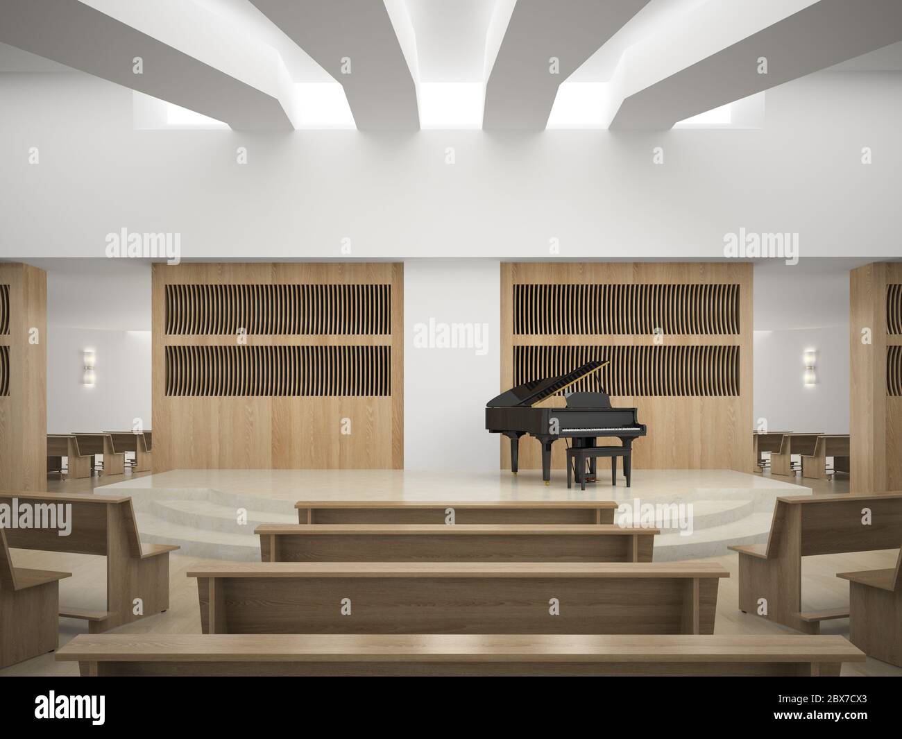 Interior de la sala de conciertos moderna de la representación 3D Foto de stock